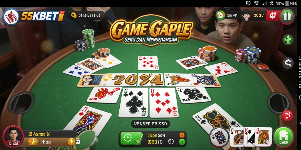 Tangkapan layar gameplay <strong>55KBET</strong> dengan pemain yang berkompetisi di meja Gaple.