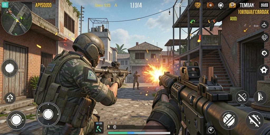 Screenshot gameplay API5000 menampilkan aksi tembak menembak seru.