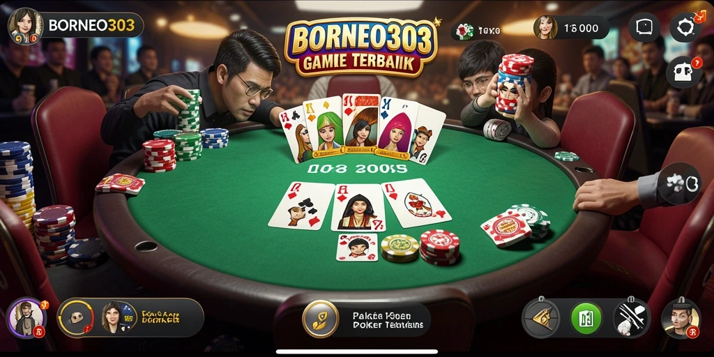 Tampilan menarik dari gameplay poker di BORNEO303.