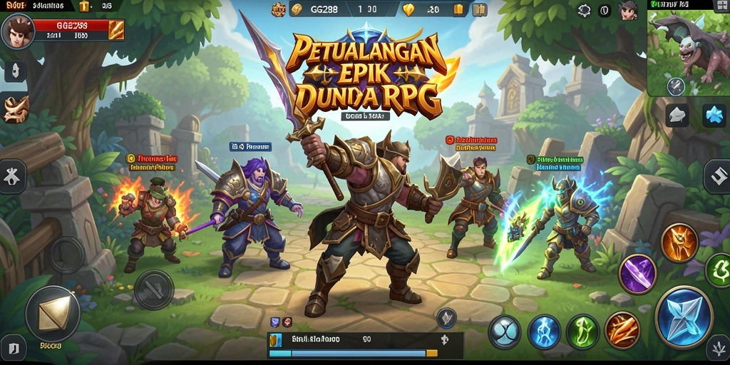 Screenshot menampilkan karakter dalam pertarungan epik di dunia RPG.