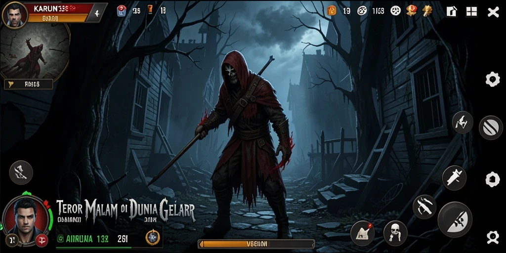 Screenshot utama dari gameplay Horror menampilkan ketegangan dalam suasana gelap.