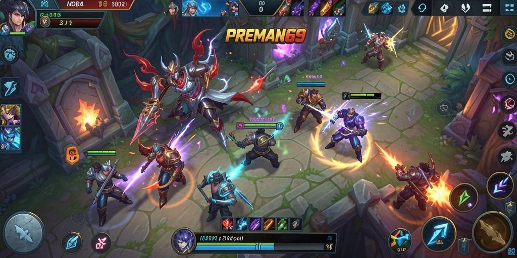 Screenshot gameplay PREMAN69 menampilkan aksi seru dalam MOBA.