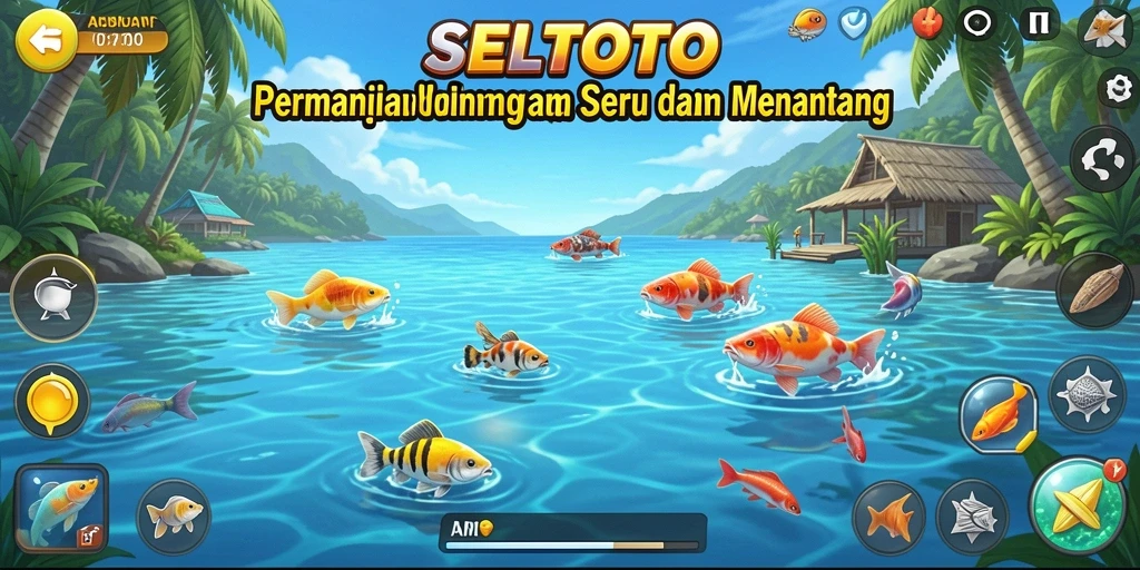 Screenshot gameplay SELTOTO menampilkan aksi menangkap ikan yang mendebarkan.