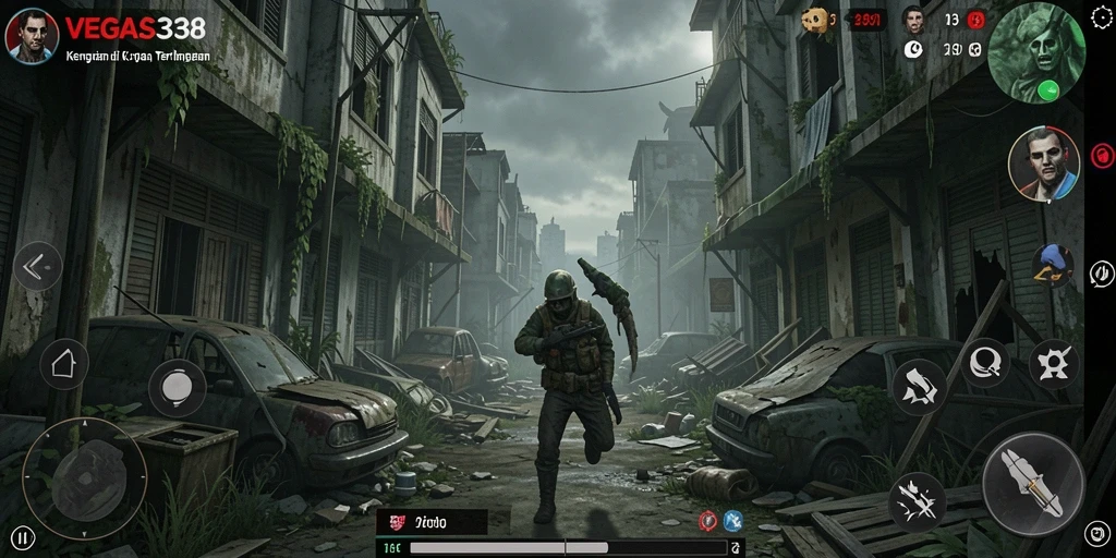 Tampilan gameplay menegangkan dengan suasana horor yang pekat.